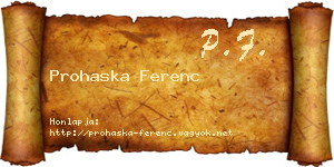 Prohaska Ferenc névjegykártya